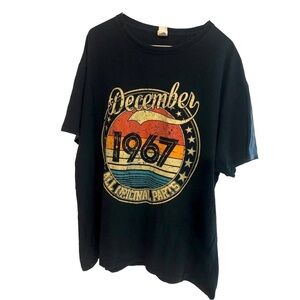 Fruit of Loom Black Retro Graphic Tee: December 1967...Short Sleeved Sized L